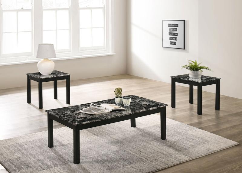Bates 3-piece Faux Marble Top Coffee Table Set Black (2 Sets In Stock)