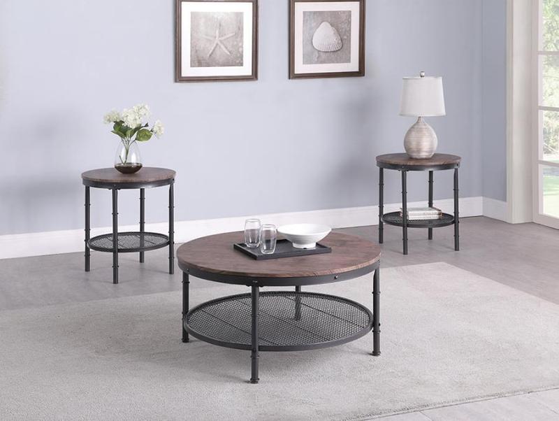 3-piece Round Occasional Set Weathered Brown and Black (2 Sets In Stock)